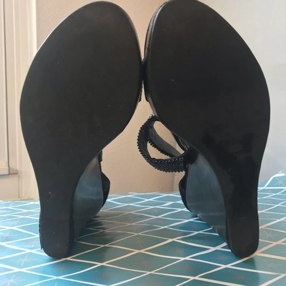 Matiko Black Suede Platform Wedge Sandal Platform Shoes Size 8
